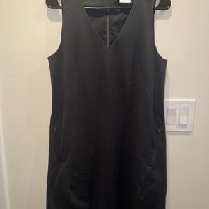 Ministry of Supply Black V-Neck Midi Dress